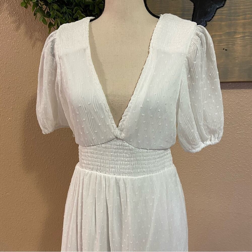 NWOT Lulus Tier to Please White Puff Sleeve Swiss Dot Midi Dress - Picture 9 of 9
